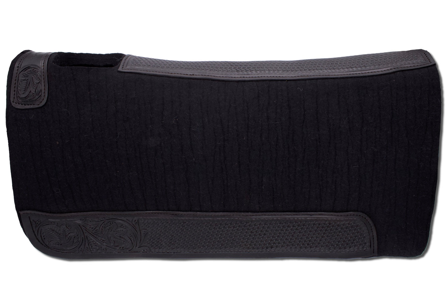 Western-Filzpad schwarz, Westernpad mit Lederbesatz schwarz,