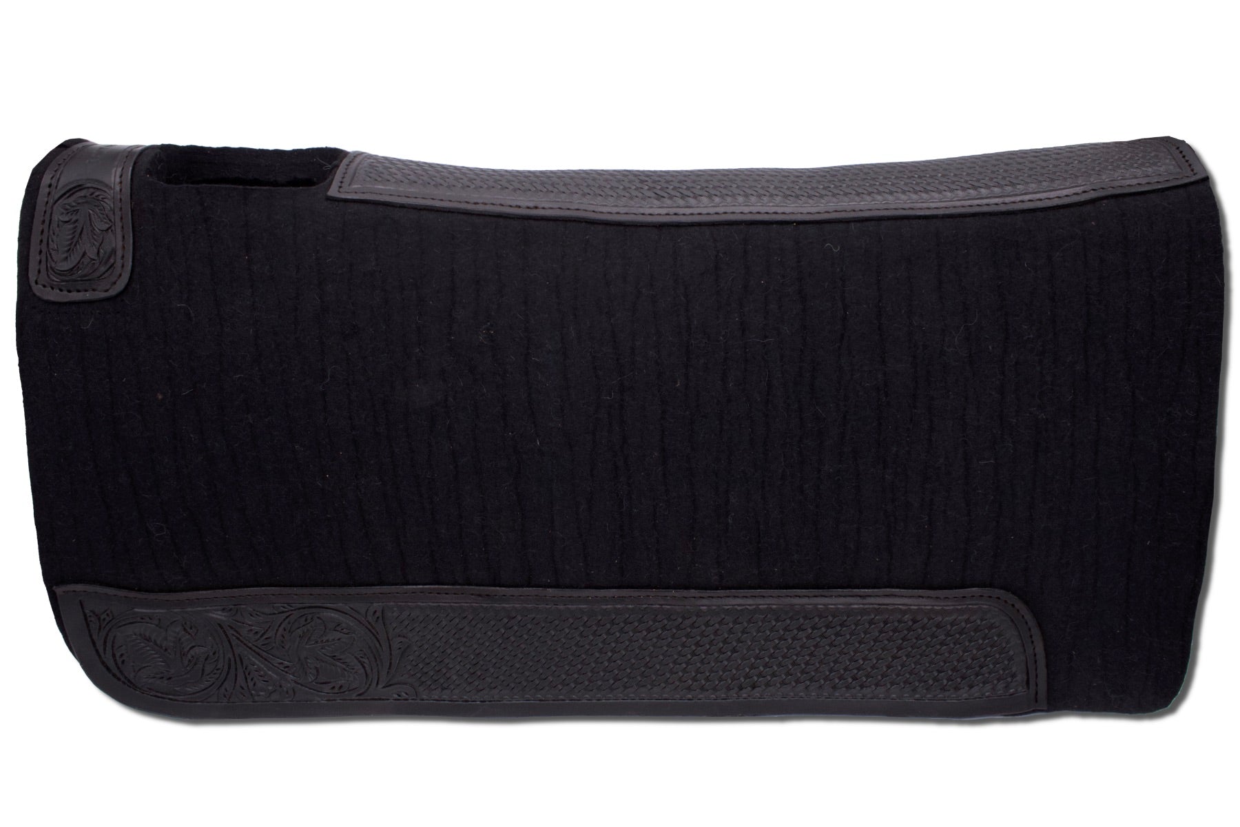 Western-Filzpad schwarz, Westernpad mit Lederbesatz schwarz,