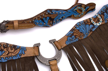 Westerntrense und Vorderzeug, Set mit punzierten Türkis und Hufeisenconchos,