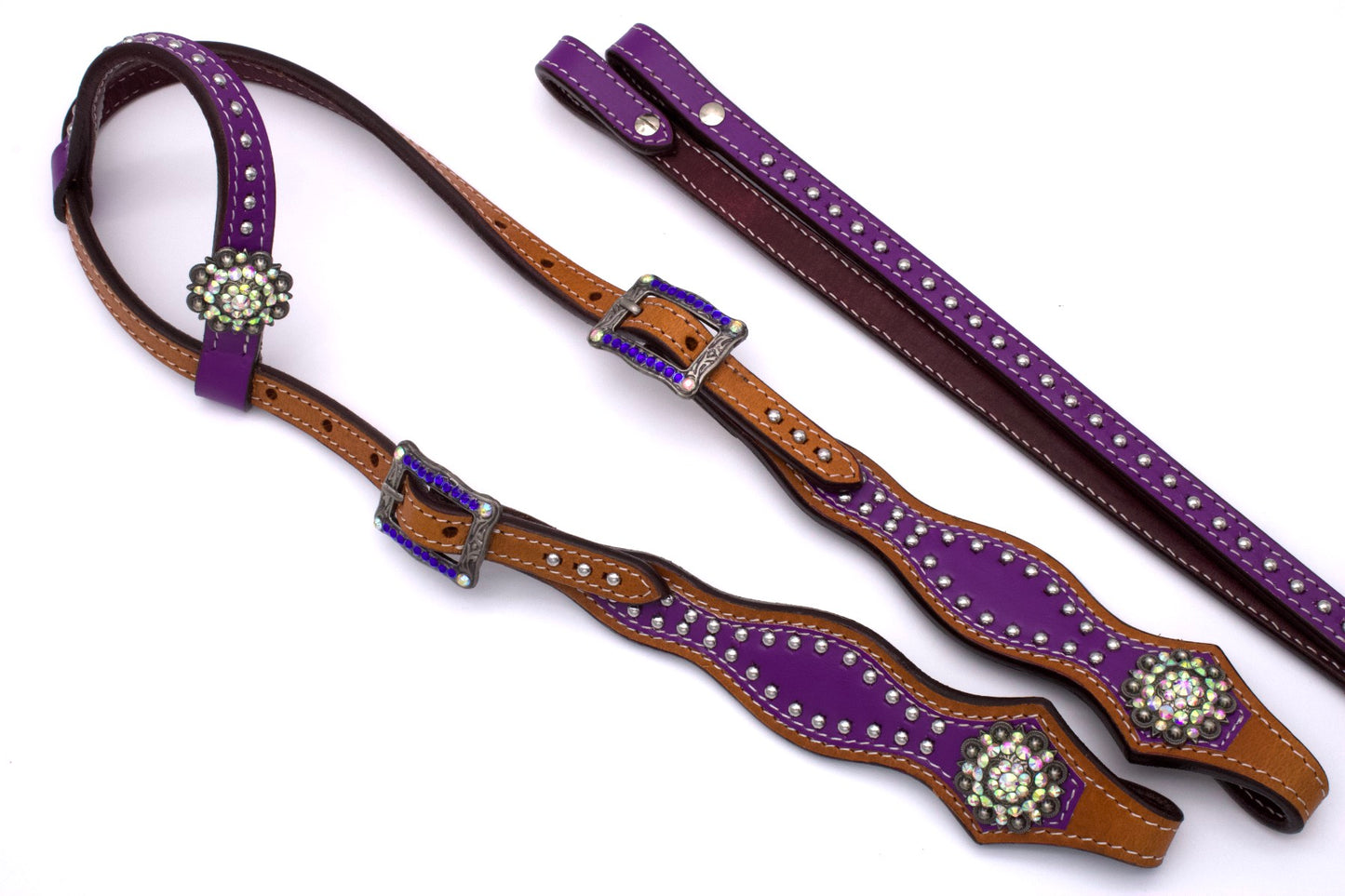 Einohr Westerntrense lila mit klaren Conchos inkl. Zügel