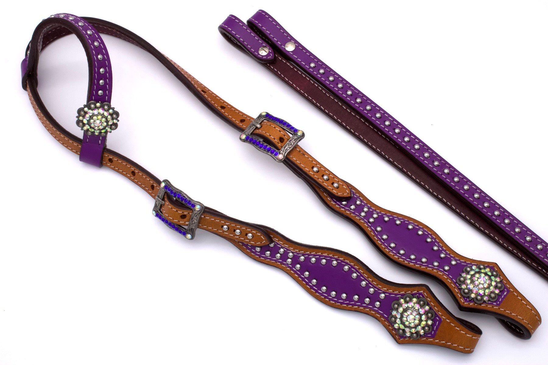 Einohr Westerntrense lila mit klaren Conchos inkl. Zügel