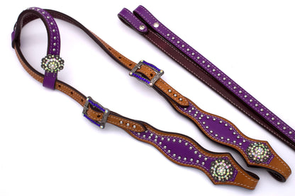 Einohr Westerntrense lila mit klaren Conchos inkl. Zügel
