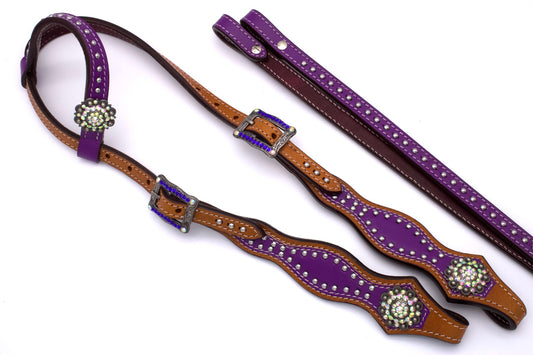 Einohr Westerntrense lila mit klaren Conchos inkl. Zügel