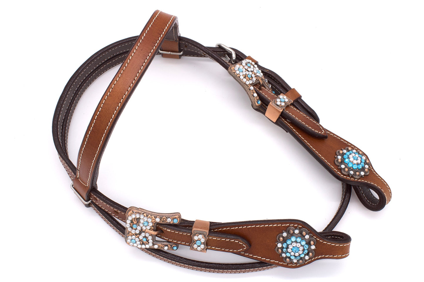 Minishetty Westerntrense mit hellblauen Conchos und Schnallen