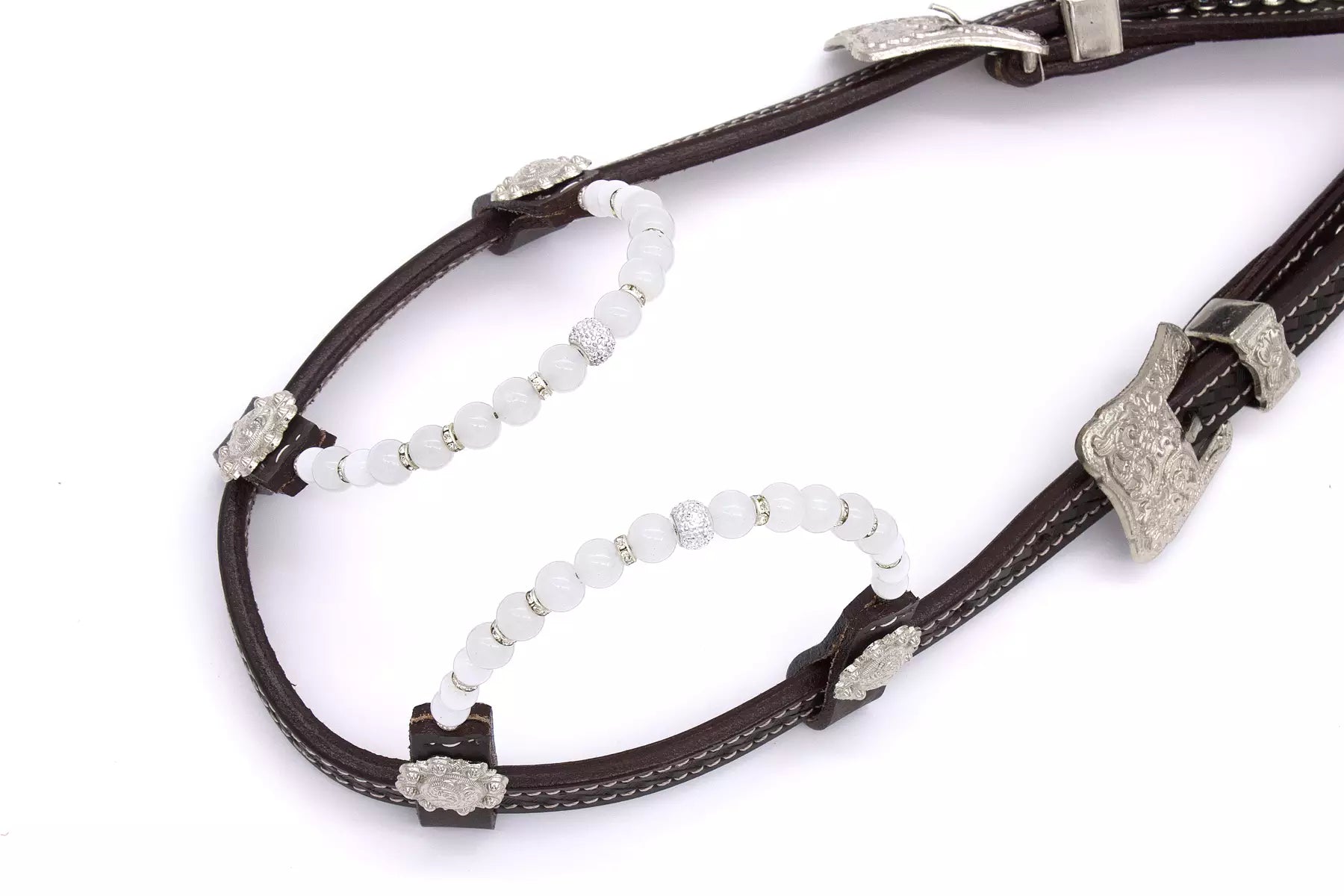 Zweiohr Show Westerntrense mit klaren Steinchen und Perlen-Earloop, dunkelbraun,