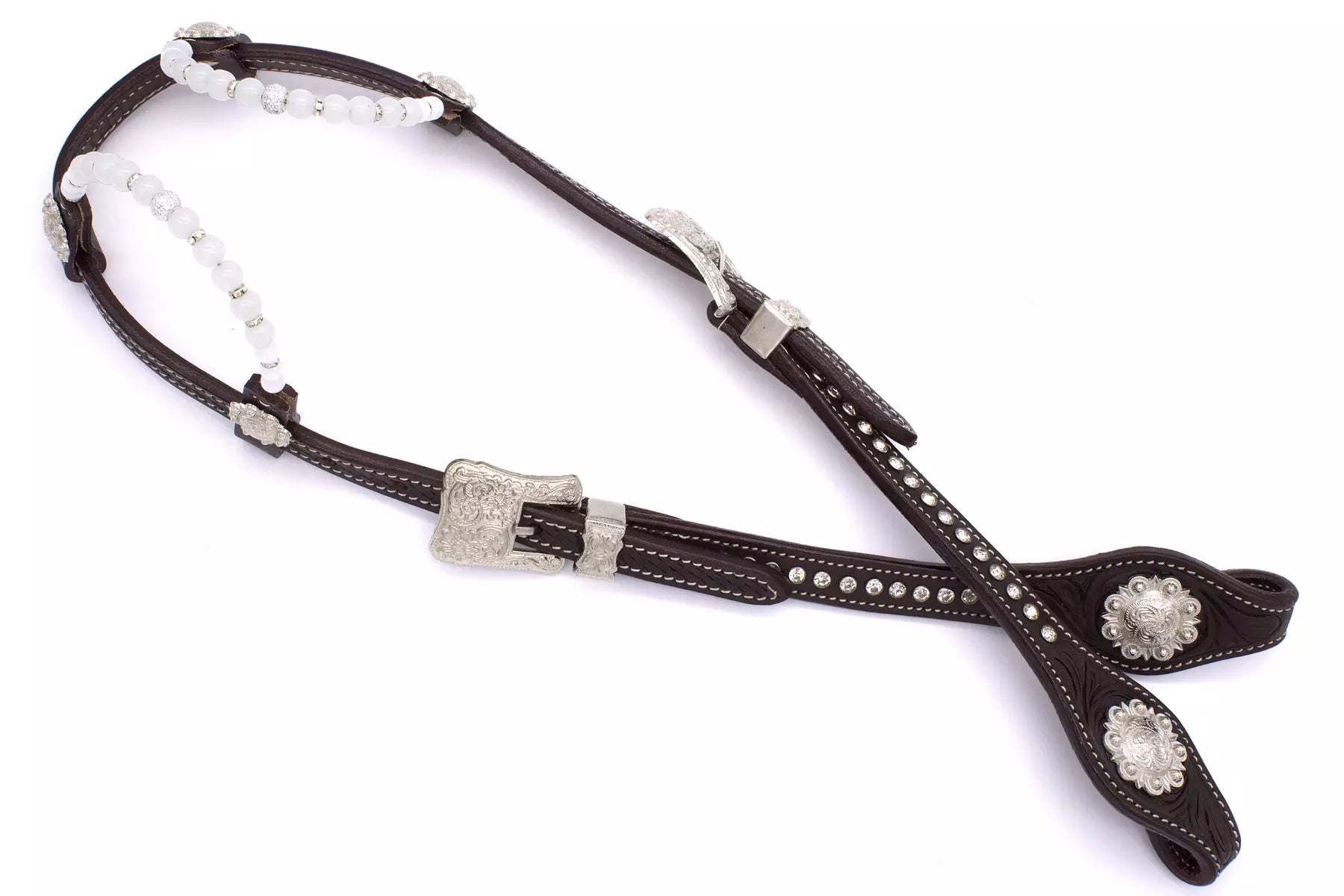 Zweiohr Show Westerntrense mit klaren Steinchen und Perlen-Earloop, dunkelbraun