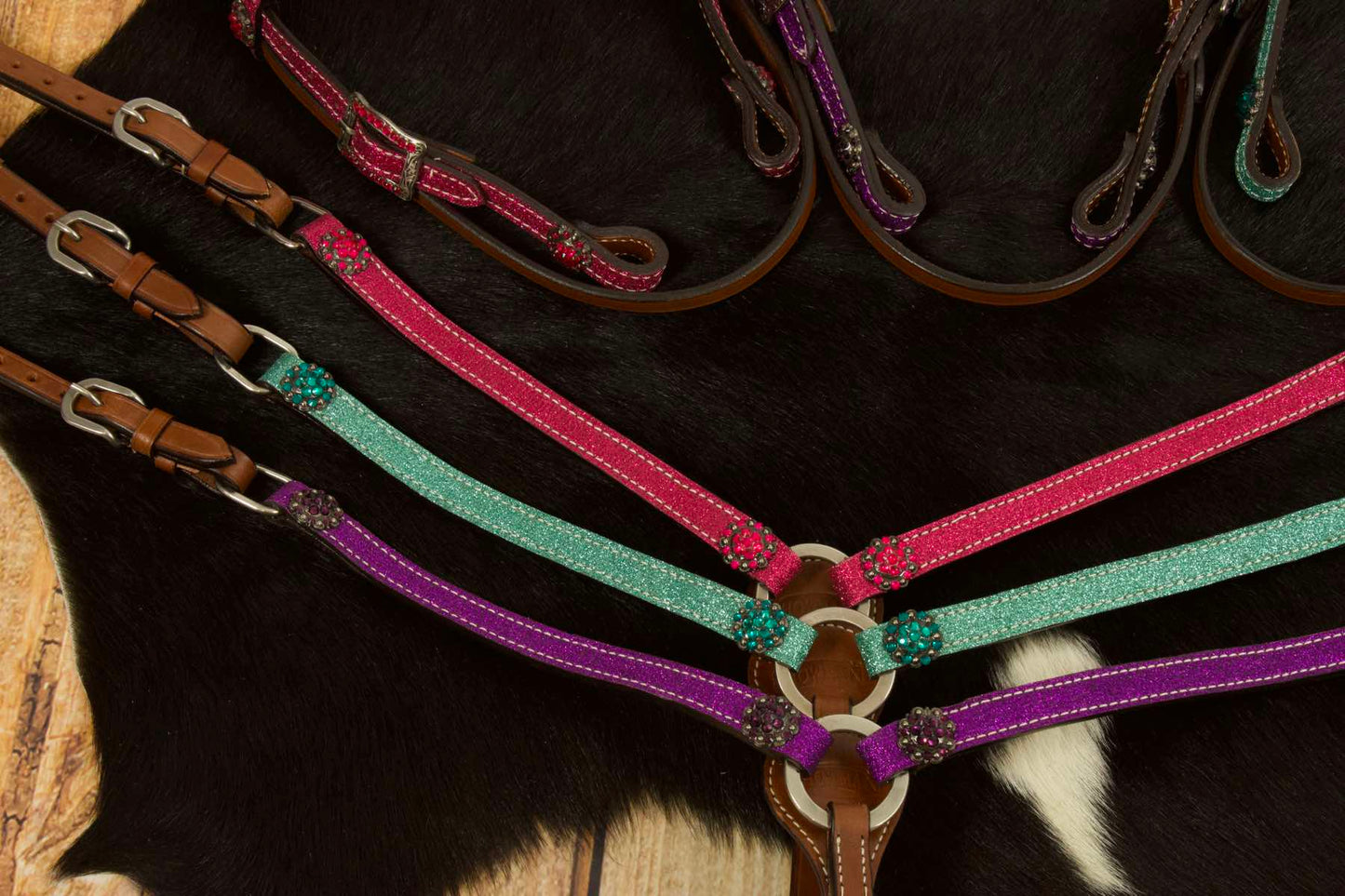 Minishetty / Shetty Glitzer Westernset, Kopfstück und Vorderzeug,