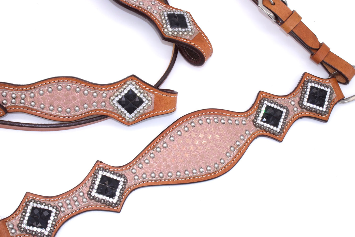 Glitzer Showtrense pink mit Vorderzeug, Set aus Vorderzeug und Westerntrense, silberne Schnalle,