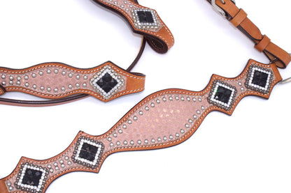 Glitzer Showtrense pink mit Vorderzeug, Set aus Vorderzeug und Westerntrense, silberne Schnalle,