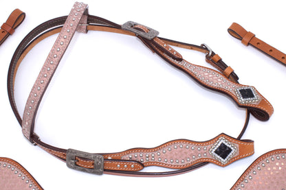 Glitzer Showtrense pink mit Vorderzeug, Set aus Vorderzeug und Westerntrense, silberne Schnalle,